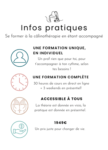 Infos pratiques en individuel, l'accessibilité, la durée et le prix de la formation.